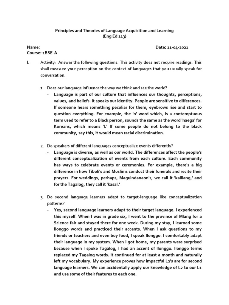 Eng Ed 113 Lesson 1 Actvity 1 And Exercise 1 Module 4 Pdf Second