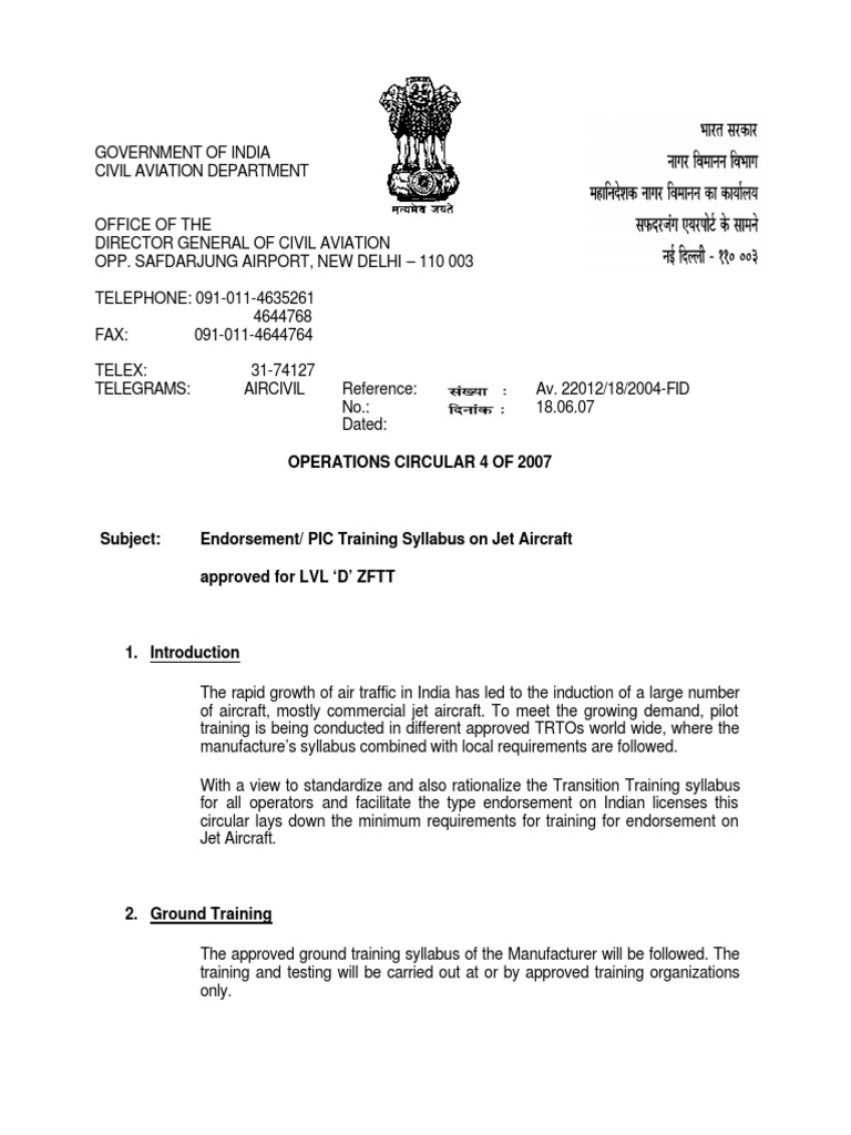 Ops04 - 2007 (Endorsement - PIC Training Syllabus On Jet Aircraft ...