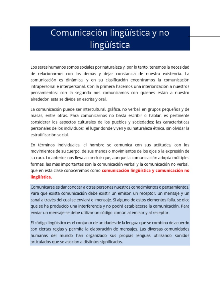 Comunicación Lingüística y No Lingüística | PDF | Comunicación ...