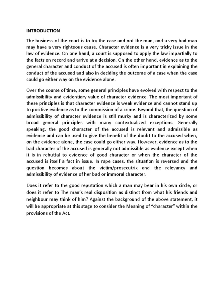 CHARACTER EVIDENCE 1 PDF Evidence (Law) Theft