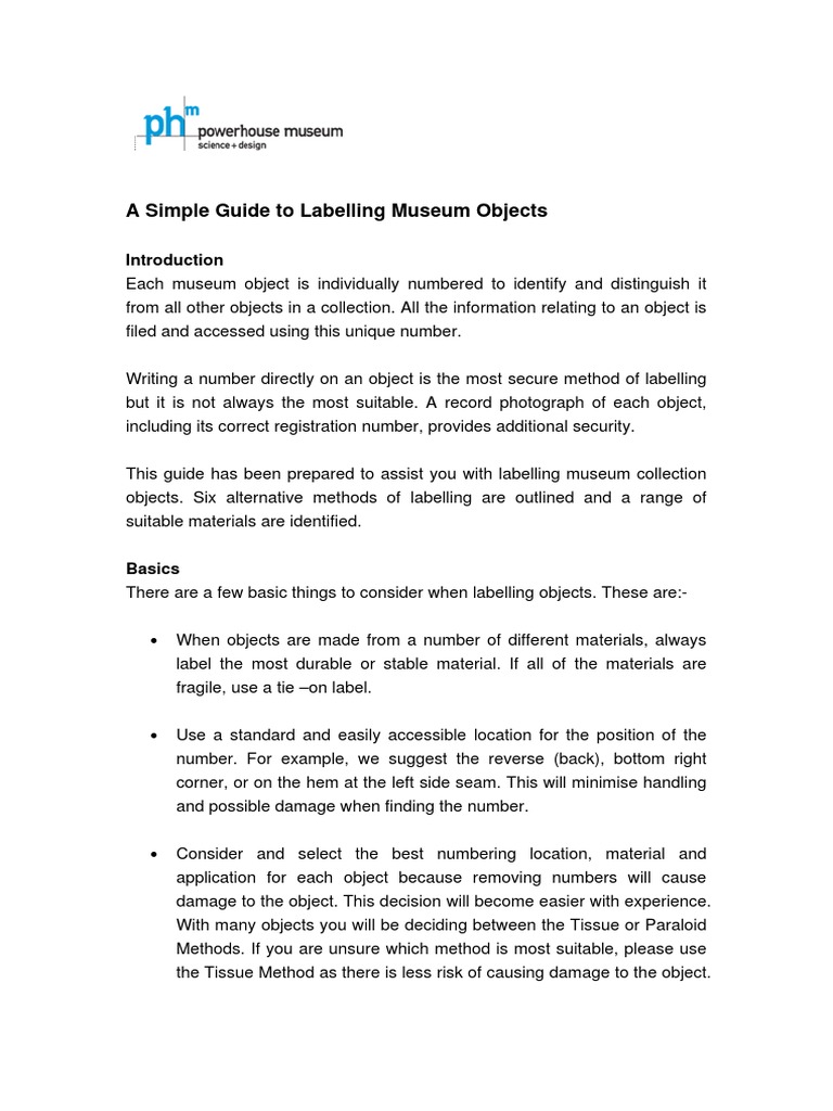 A Simple Guide to Labelling Museum Objects | PDF | Pencil | Textiles