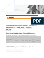 Consulta de Información para El CUIT-CUIL-CDI 27356407224 - MARUANELA FLORECIA Baliño Central de Deudores Del Sistema Financiero