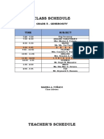Class Schedule: Grade 8 - Generosity Time Subject