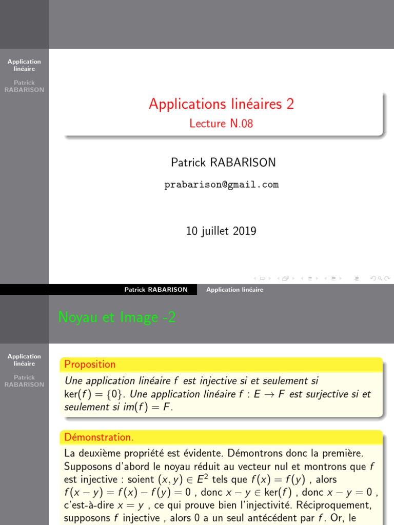 Injectivité des applications linéaires | PDF | Base (algèbre linéaire ...