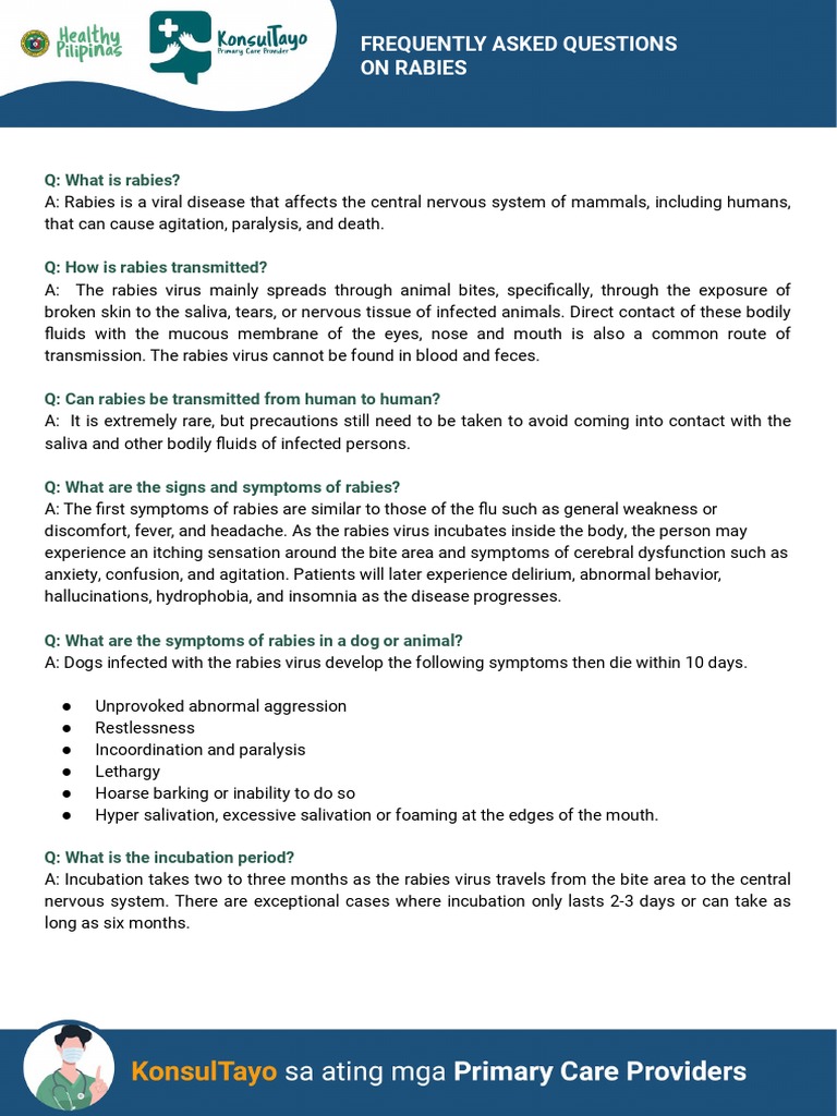 Frequently Asked Questions On Rabies: Q: What Is Rabies? | PDF | Rabies ...