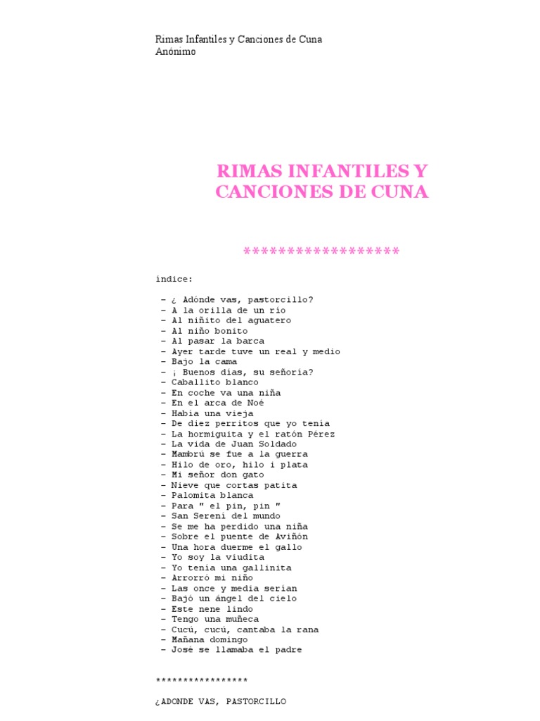 Rimas y Canciones de Cuna Infantiles | PDF | Naturaleza