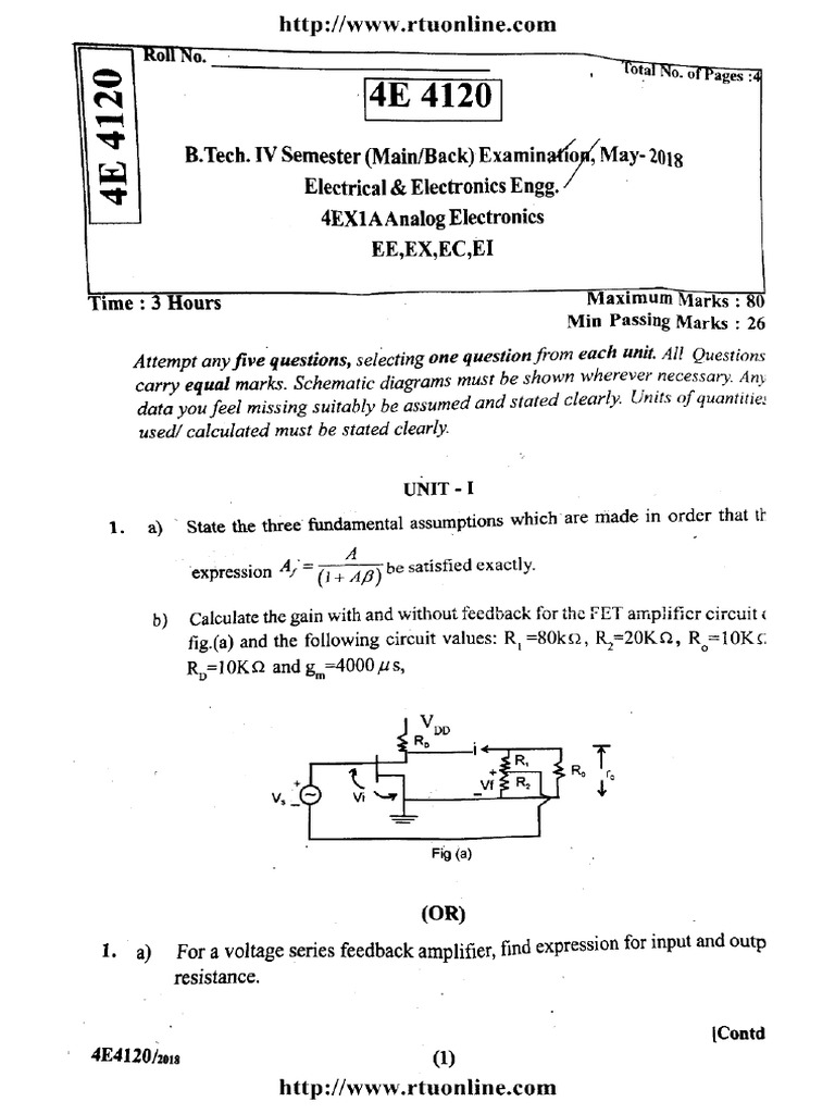 Analog Electronics 4th Sem (Main) 2018 PDF