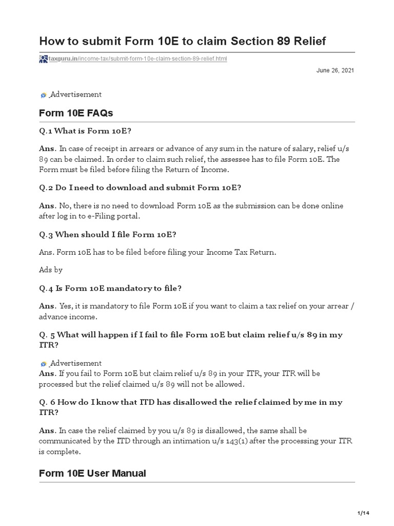 Submitting Form 10E for Tax Relief | PDF | Government | Economies