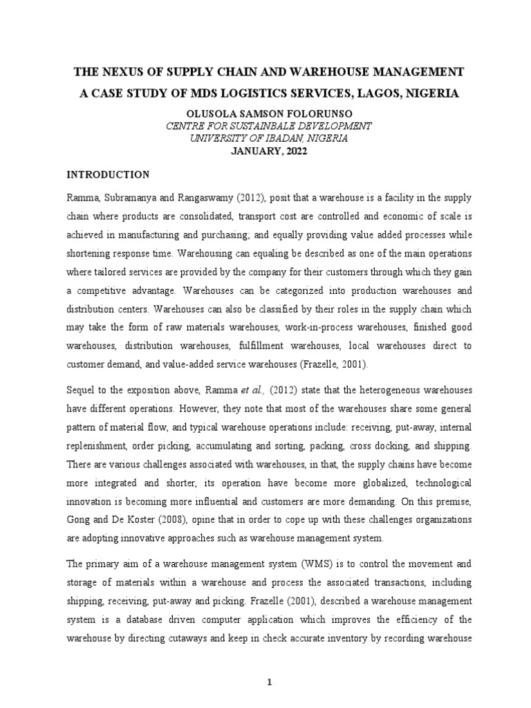 Warehousing and Supply Chain Paper PDF Warehouse Inventory