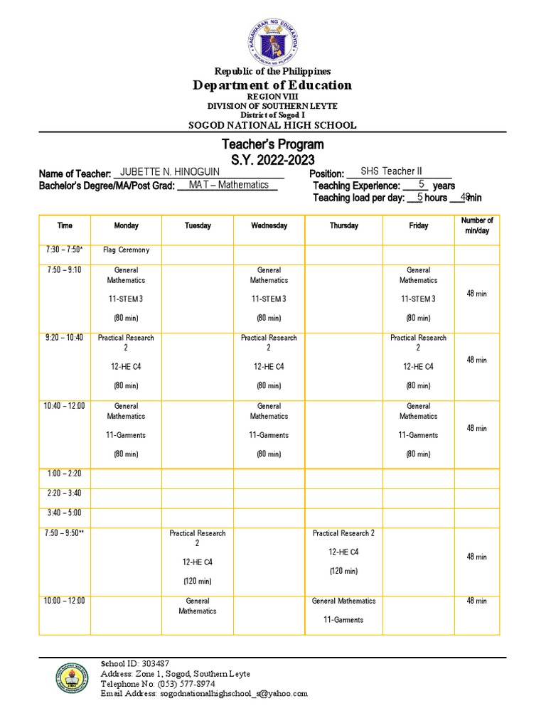 Teachers Program Template (2) | PDF | Science