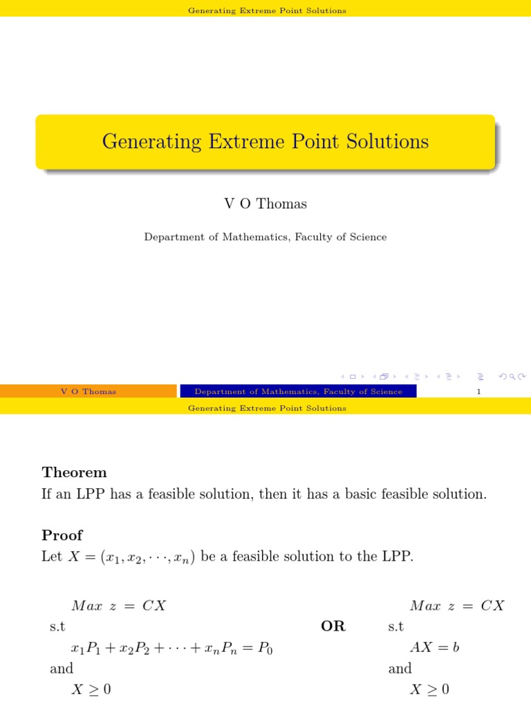 Generating extreme point pdf equations matrix mathematics 