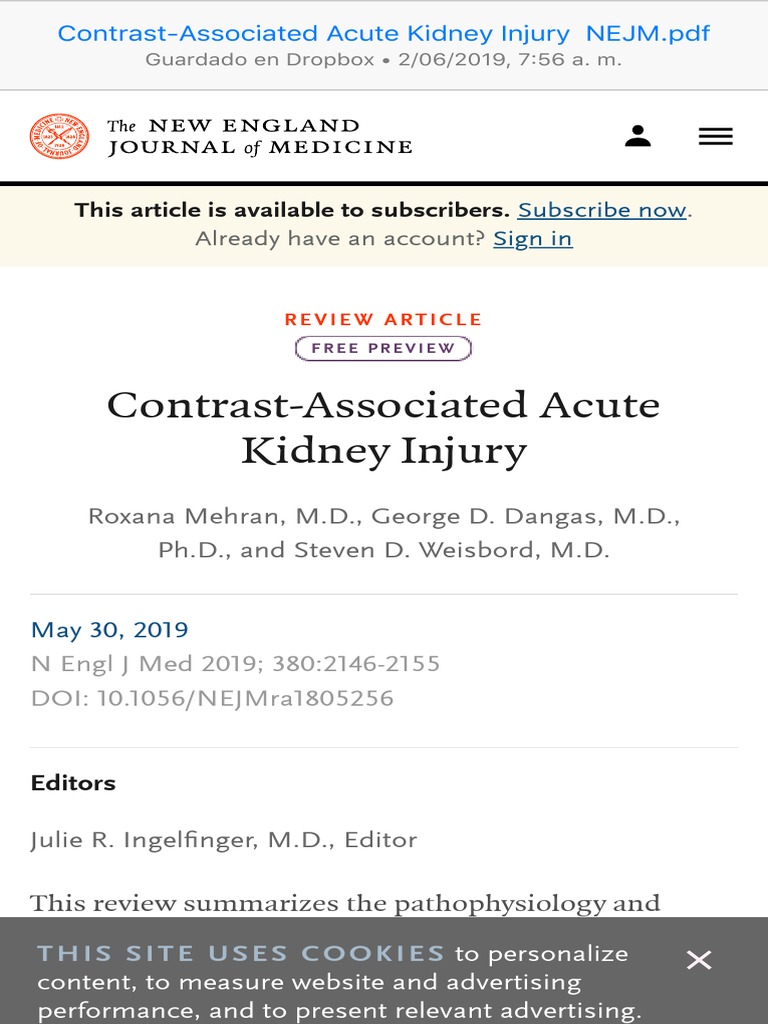 Contrast-Associated Acute Kidney Injury NEJM | PDF | Subscription ...