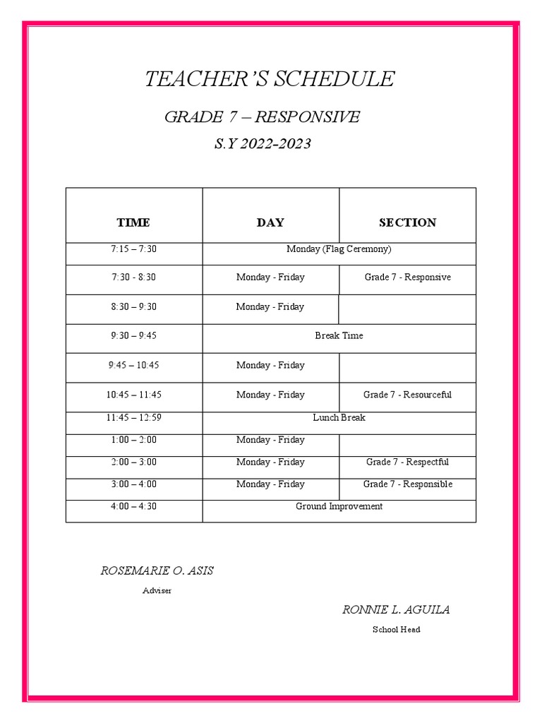 Class Schedule and Teacher's Schedule | PDF