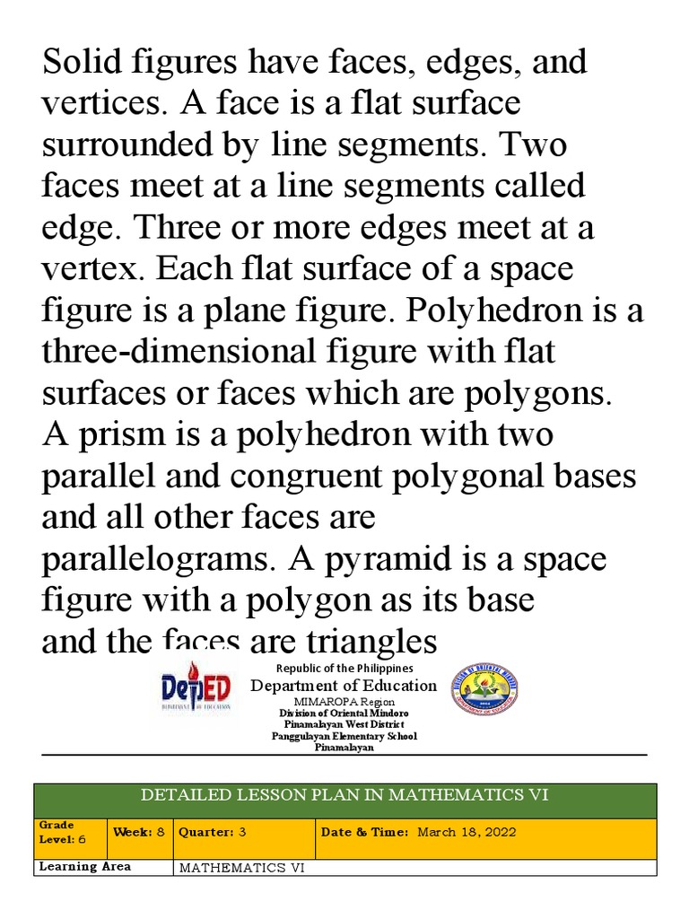 Understanding Solid Figures in Math VI | PDF | Triangle | Vertex (Geometry)