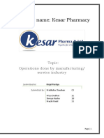 Company Name: Kesar Pharmacy: Topic: Operations Done by Manufacturing/ Service Industry