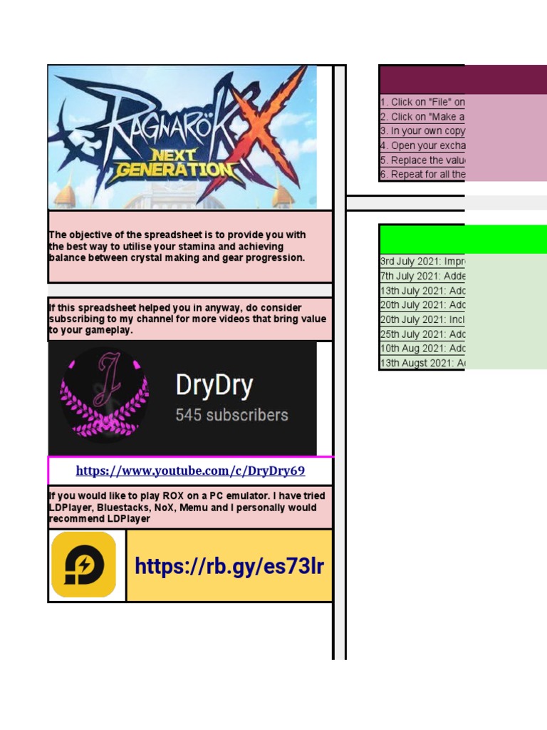 ROX Stamina Management Spreadsheet Guide | PDF | Mining | Ore