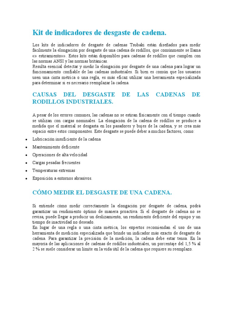 Kit de Indicadores de Desgaste de Cadena | PDF | Medición | Herramientas