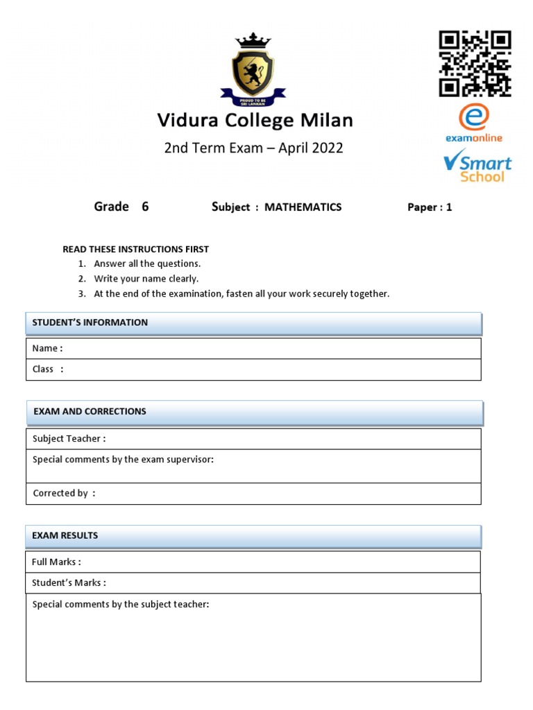 Grade 6 Math Exam Instructions | PDF | Career & Growth | Science ...