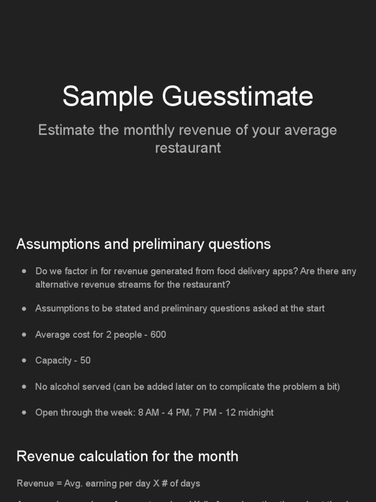 Sample guesstimate estimate the monthly revenue of your average