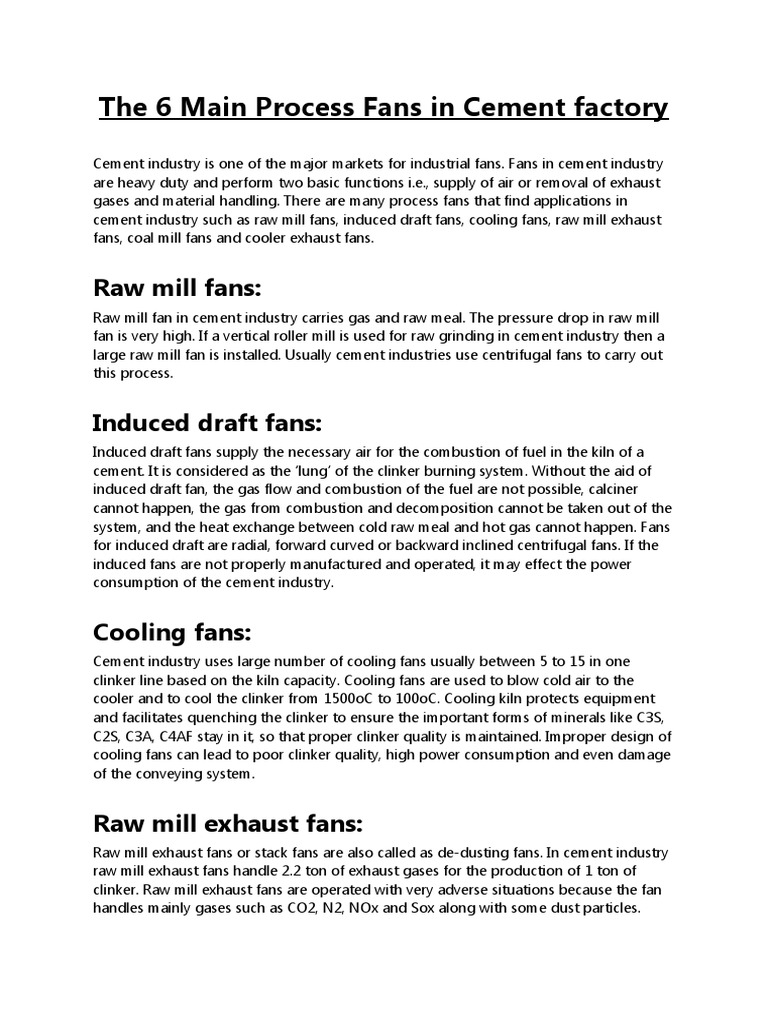 Key Process Fans in Cement Plants | PDF | Cement | Concrete