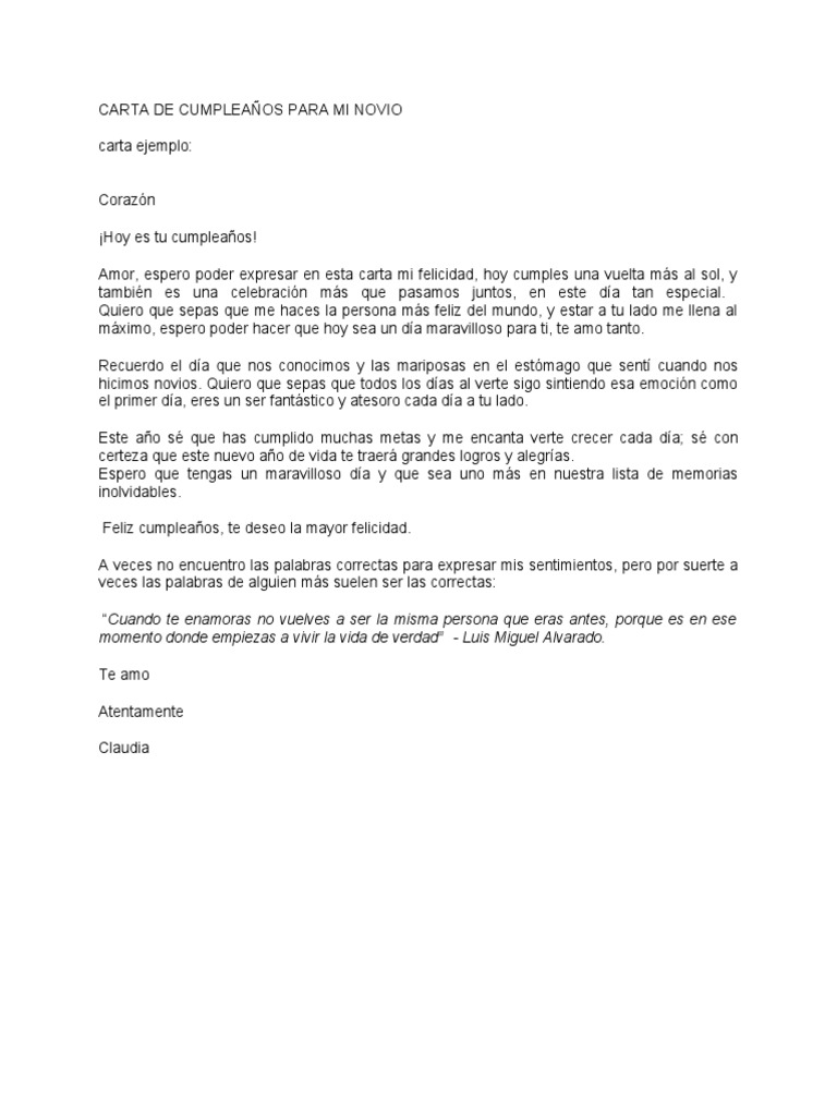Carta de Cumpleanos para Mi Novio | PDF | Relaciones personales, crianza y  desarrollo personal | Estilo de vida, image size:768x1024