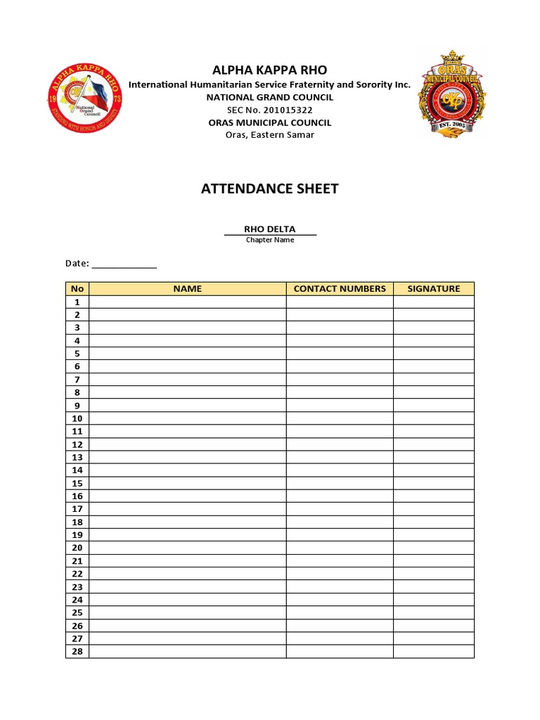 Attendance Sheet: Alpha Kappa Rho | PDF