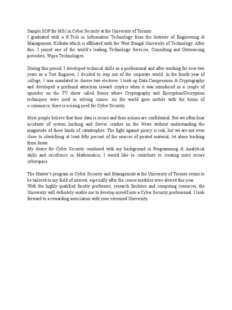 Personal statement for masters in cyber security pdf