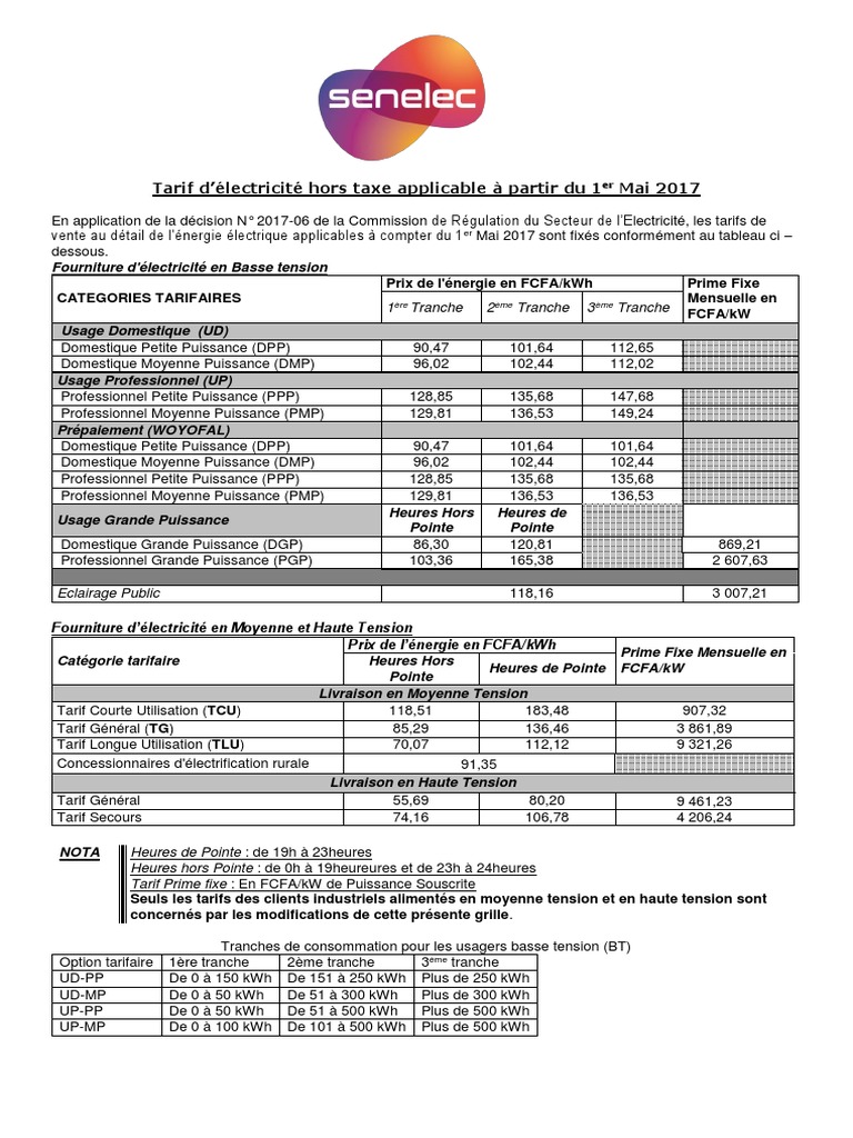 Grille tarifaire électricité 2017 PDF Taxe sur la valeur ajoutée — free download