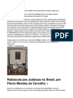 Raízes Judaicas No Brasil, Por Flavio Mendes de Carvalho.