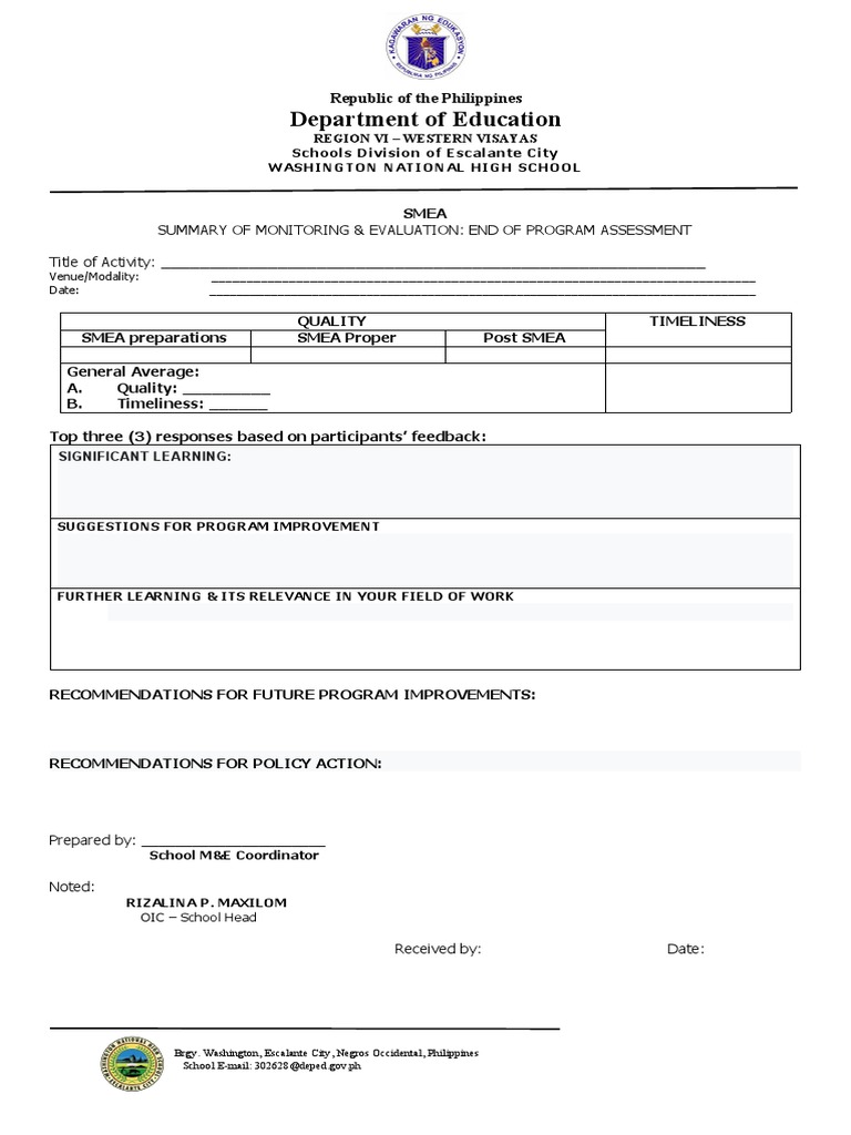 SMEA - Summary Report - School Level M&E | PDF