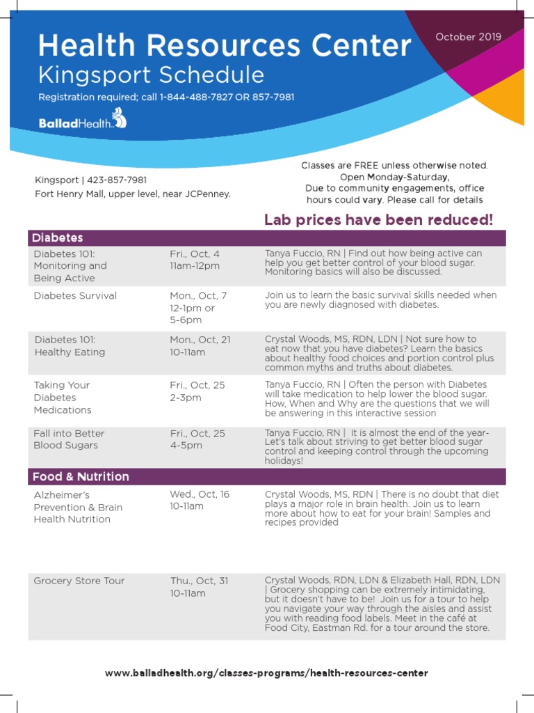 Health Resources Center Kingsport Schedule Download Free PDF