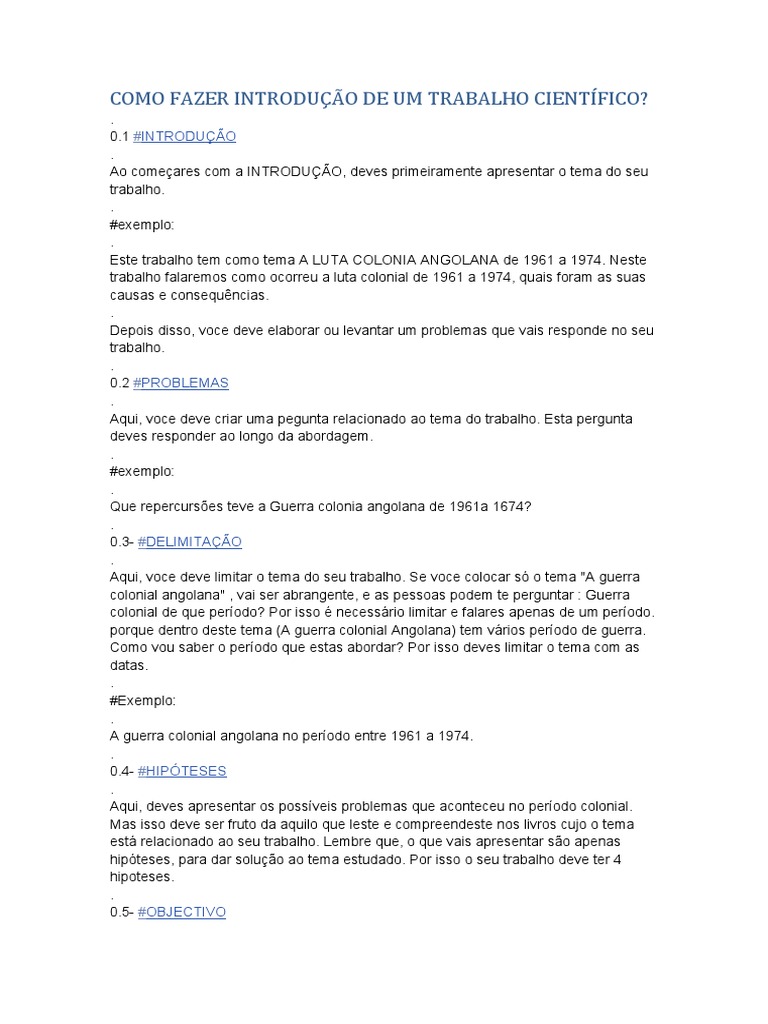 Como Fazer Introdução de Um Trabalho Científico | PDF | Angola | Science