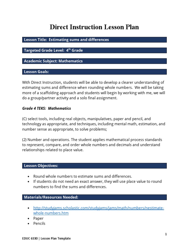 Direct Instruction Lesson Plan | PDF | Lesson Plan | Worksheet