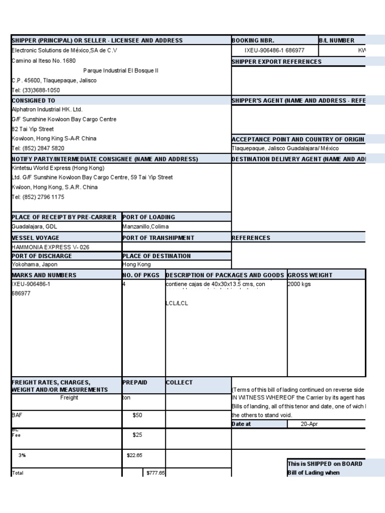 Conociendo El Bl Csfe Pdf Bill Of Lading Cargo
