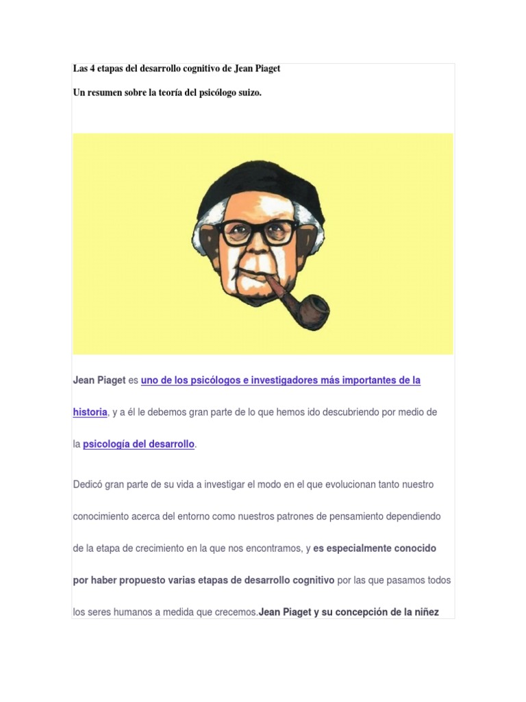Las 4 Etapas Del Desarrollo Cognitivo de Jean Piaget | PDF ...