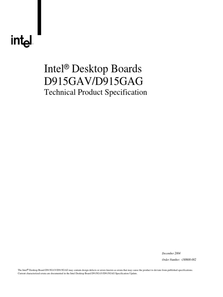 D915GAV D915GAG TechProdSpec PDF Bios Booting