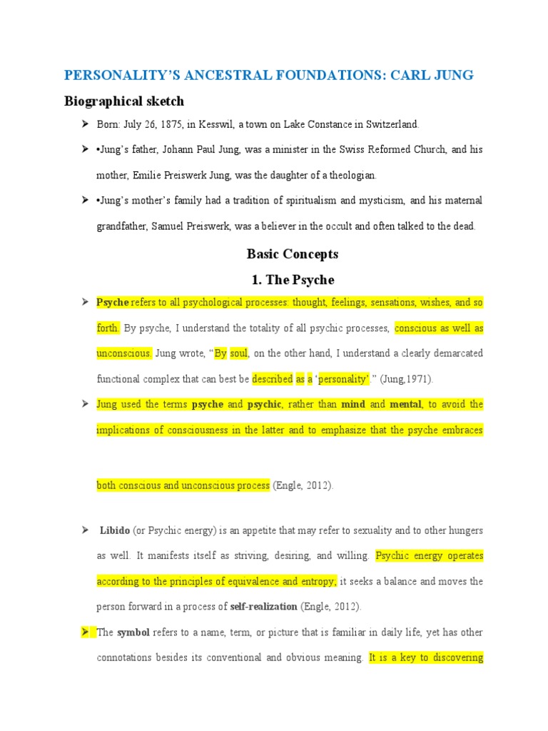Carl Jung's Foundational Concepts of the Psyche Archetypes, the