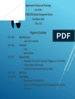 Program of Activities: Department of Science and Technology ISO 9001:2015 Quality Management System Surveillance Audit