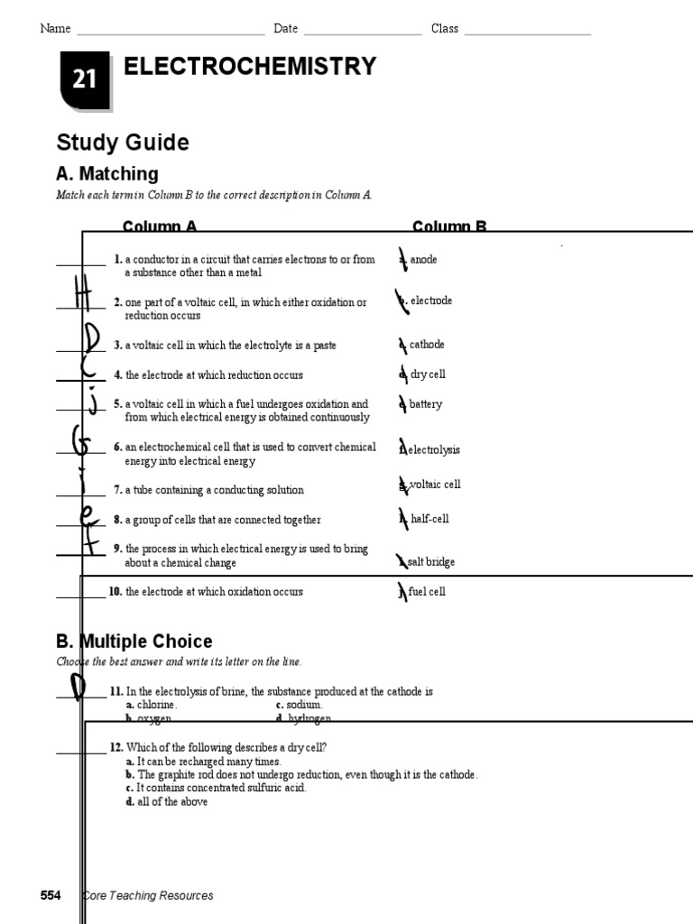 Electrochemistry Study Guide PDF Electrochemistry Redox