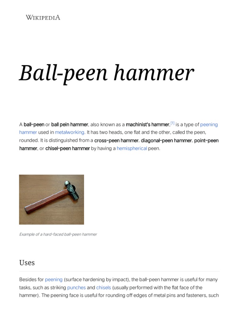 BallPeen Hammer Wikipedia PDF Building Materials Metalworking