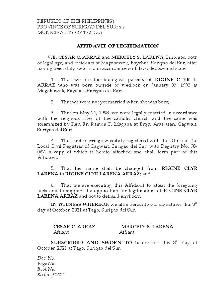 AFFIDAVIT OF LEGITIMATION PDF