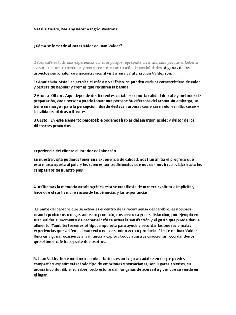 Canales de Distribución Cafetería Juan Valdez | PDF | café | Experiencia
