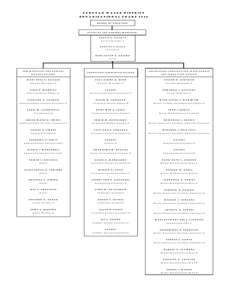Cabuyao Water District Org Chart 2020 | PDF | Social Science | Foreign ...