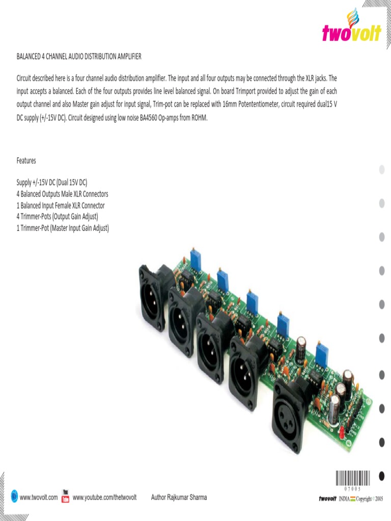 Balanced 4 Channel Audio Distribution Amplifier Using Ba4560 Op Amp 2 PDF