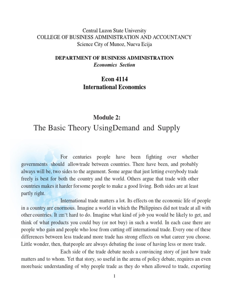 Module 2 - The Basic Theory Using Demand and Supply | PDF | Economic ...