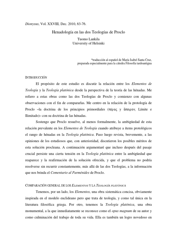 Henadología en Proclo: Un Análisis | PDF | Platón | Verdad