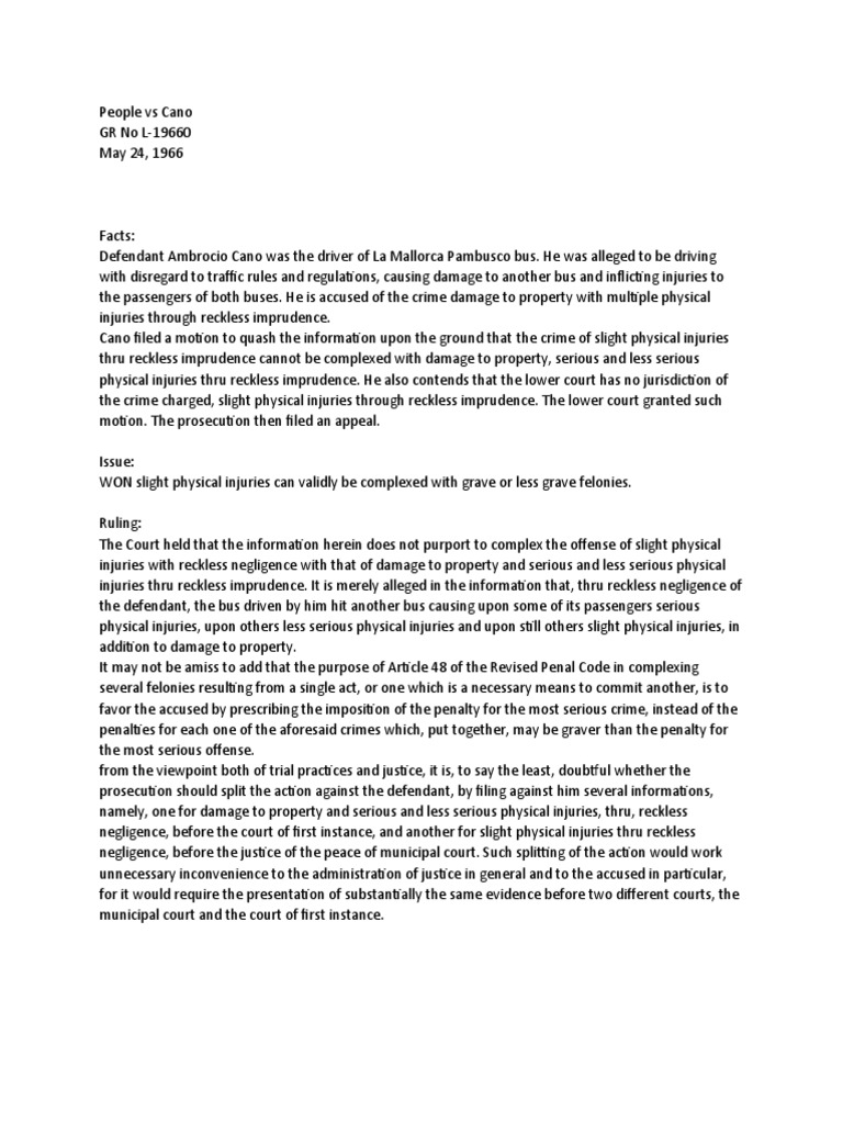 Cano Case: Reckless Imprudence Ruling | PDF | Crime & Violence | Crimes