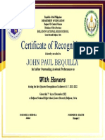 Certificate of AWARD AND RECOGNITION