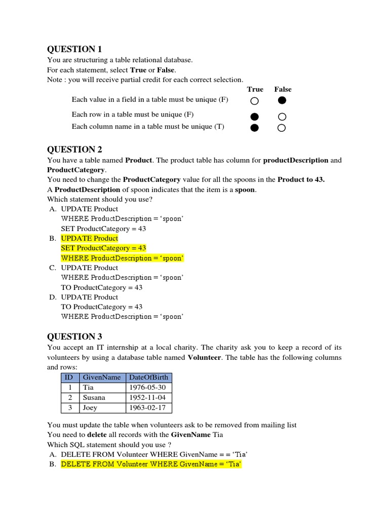 SQL Query Structure and Updates Guide | PDF | Database Index | Table ...