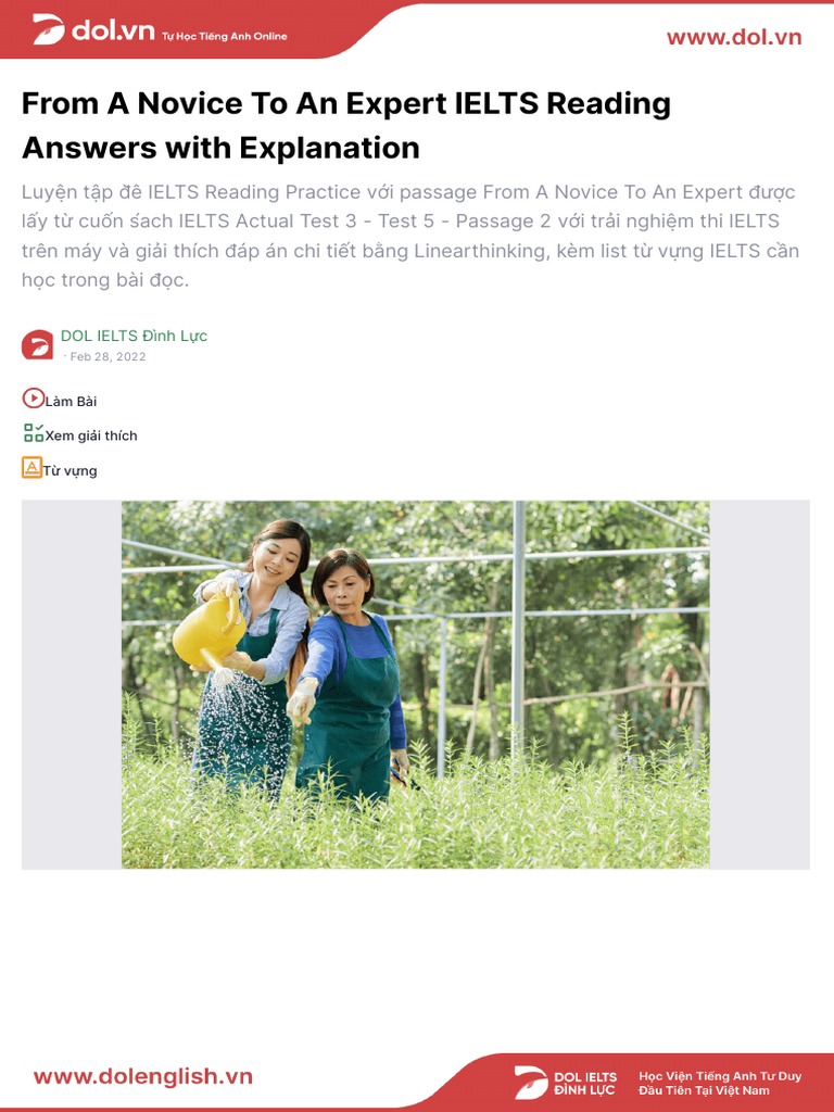 From A Novice To An Expert IELTS Reading Answers With Explanation | PDF ...